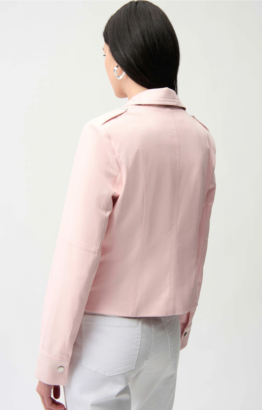 Foiled Faux Suede Fitted Jacket w/ Decorative Buckles