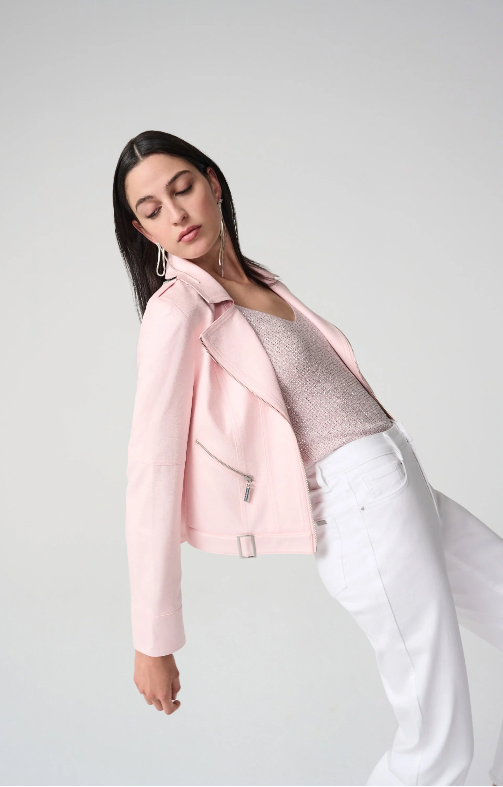 Foiled Faux Suede Fitted Jacket w/ Decorative Buckles