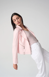 Foiled Faux Suede Fitted Jacket w/ Decorative Buckles