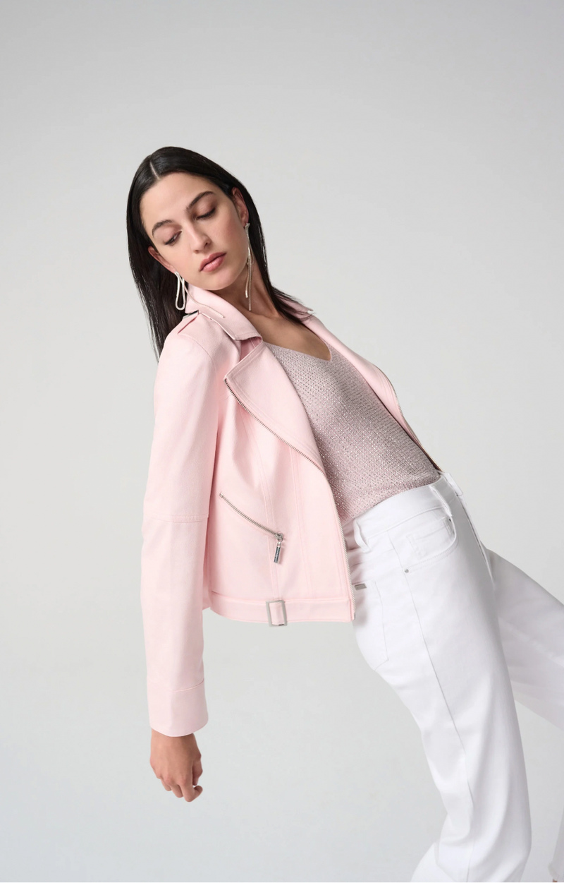 Foiled Faux Suede Fitted Jacket w/ Decorative Buckles