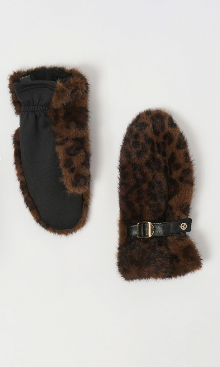 Animal Print Faux Fur Gloves w/ Embellishments