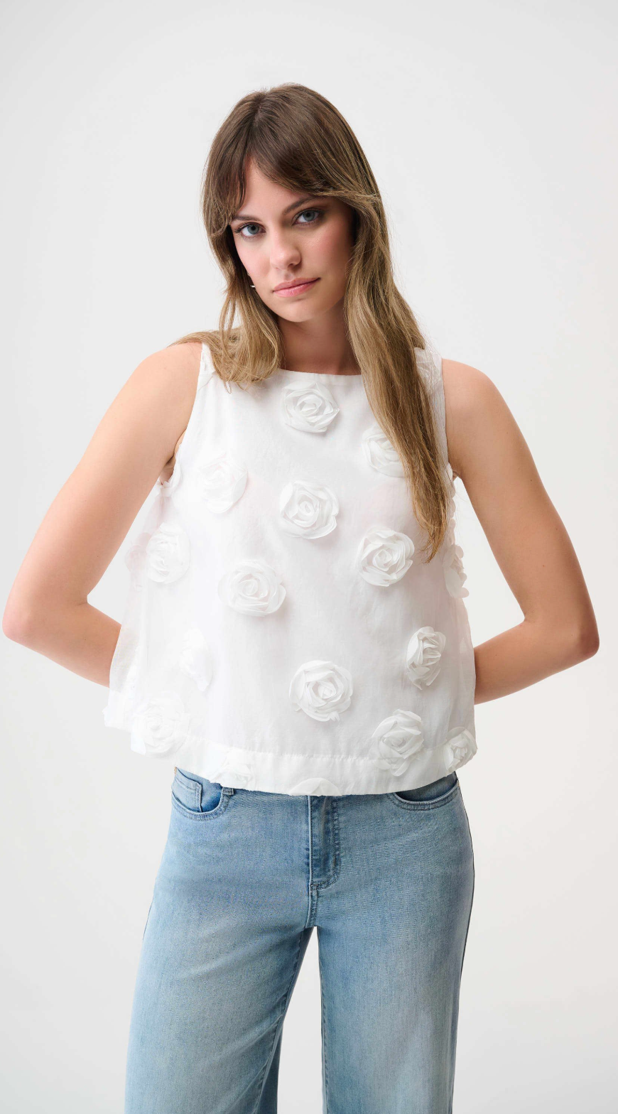 Novelty Sleeveless Top With 3D Floral Embroidery