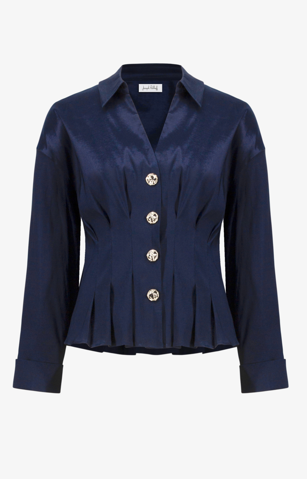 Stretch Taffeta and Flare Blouse w/ Chain Link Button Cuffs