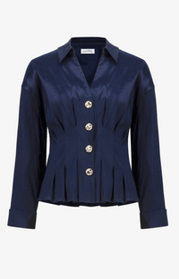 Stretch Taffeta and Flare Blouse w/ Chain Link Button Cuffs