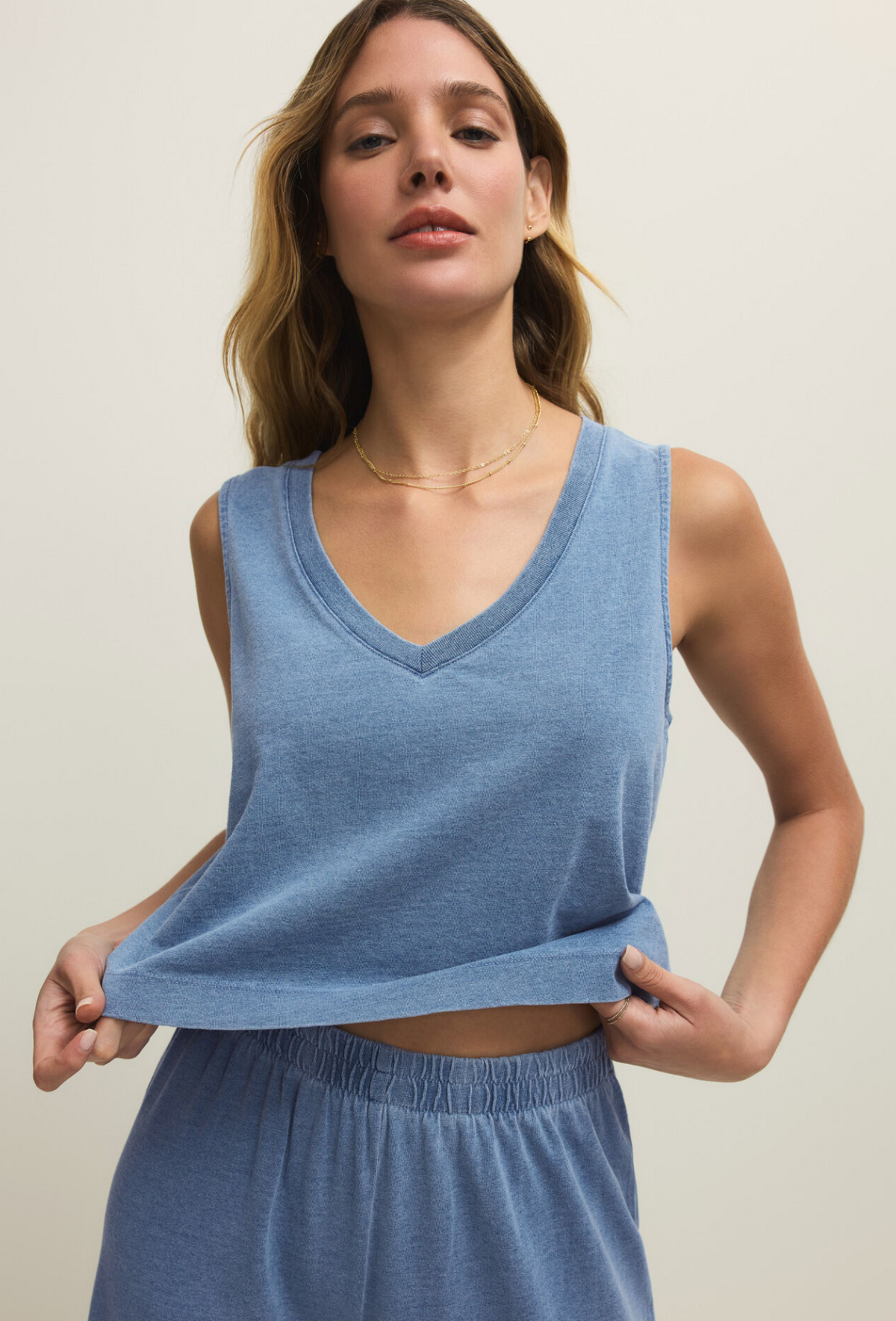 Sloane V-Neck Jersey Denim Top