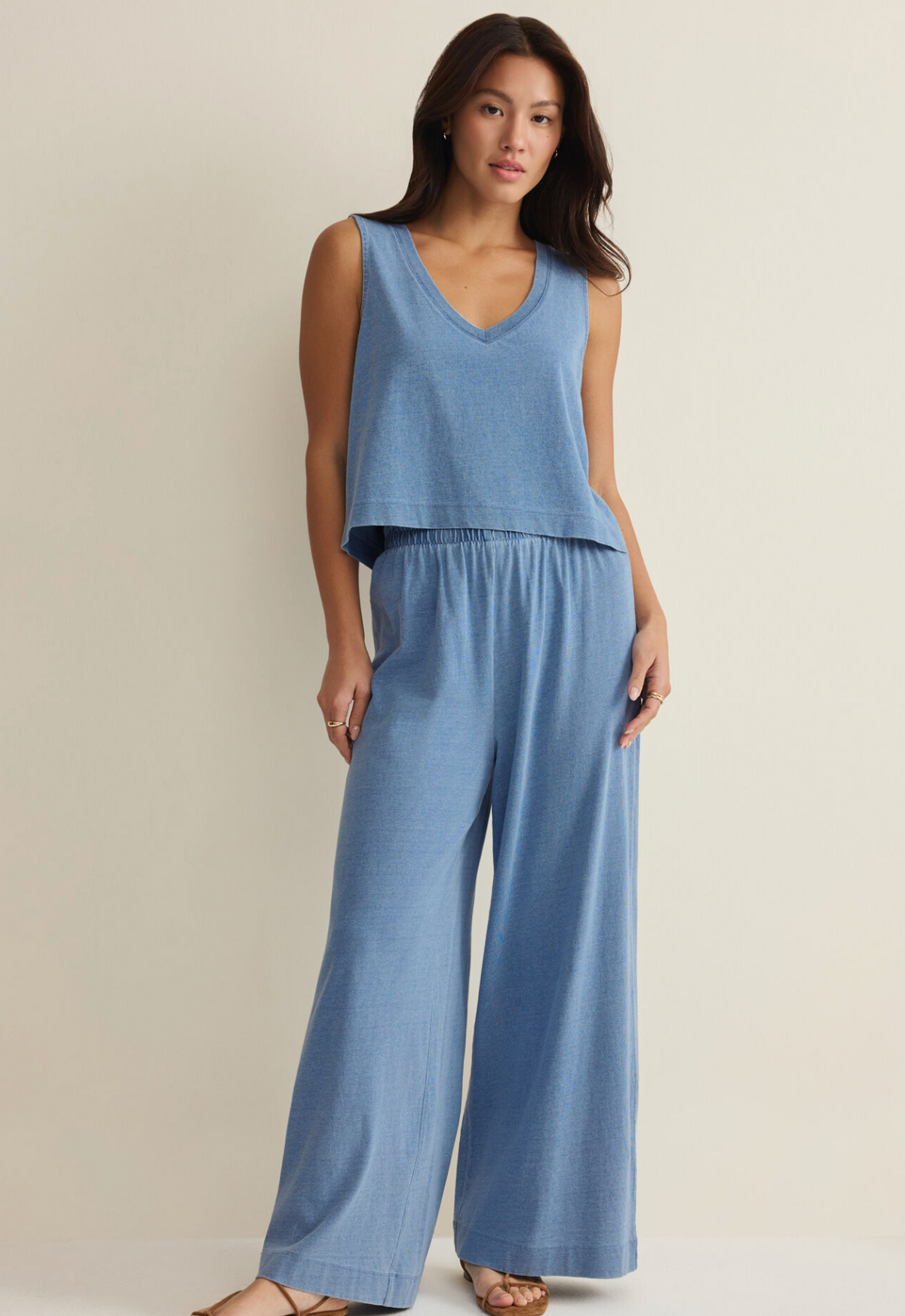 Sloane V-Neck Jersey Denim Top