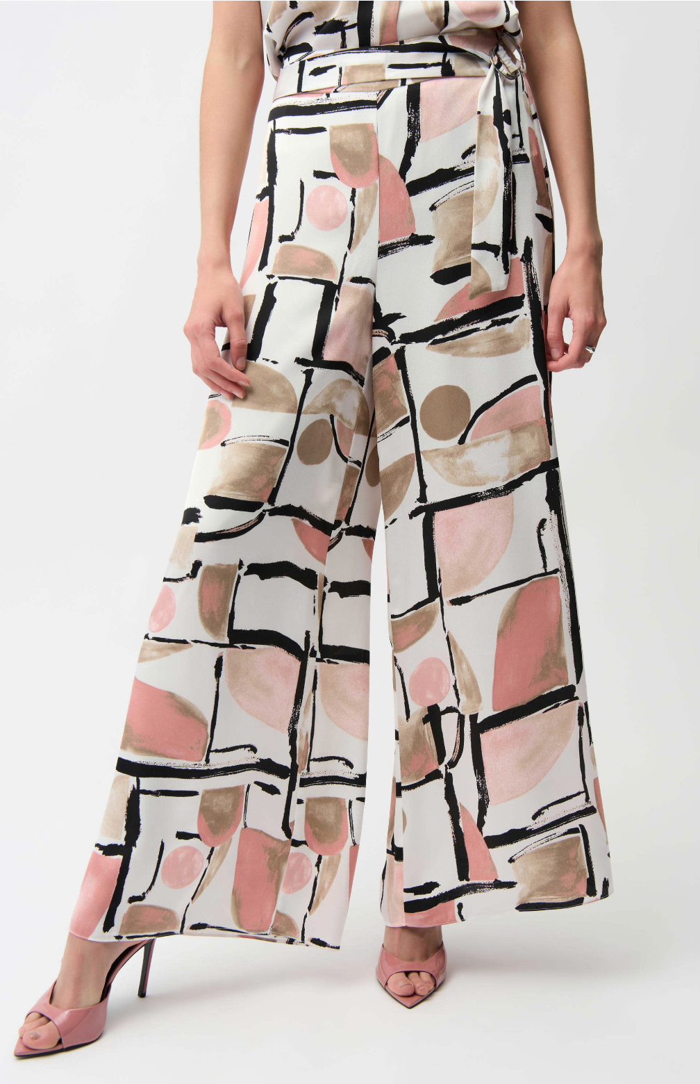 Recycled Satin Abstract Print Wide Leg Pull-On Pants