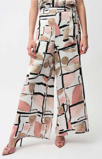 Recycled Satin Abstract Print Wide Leg Pull-On Pants