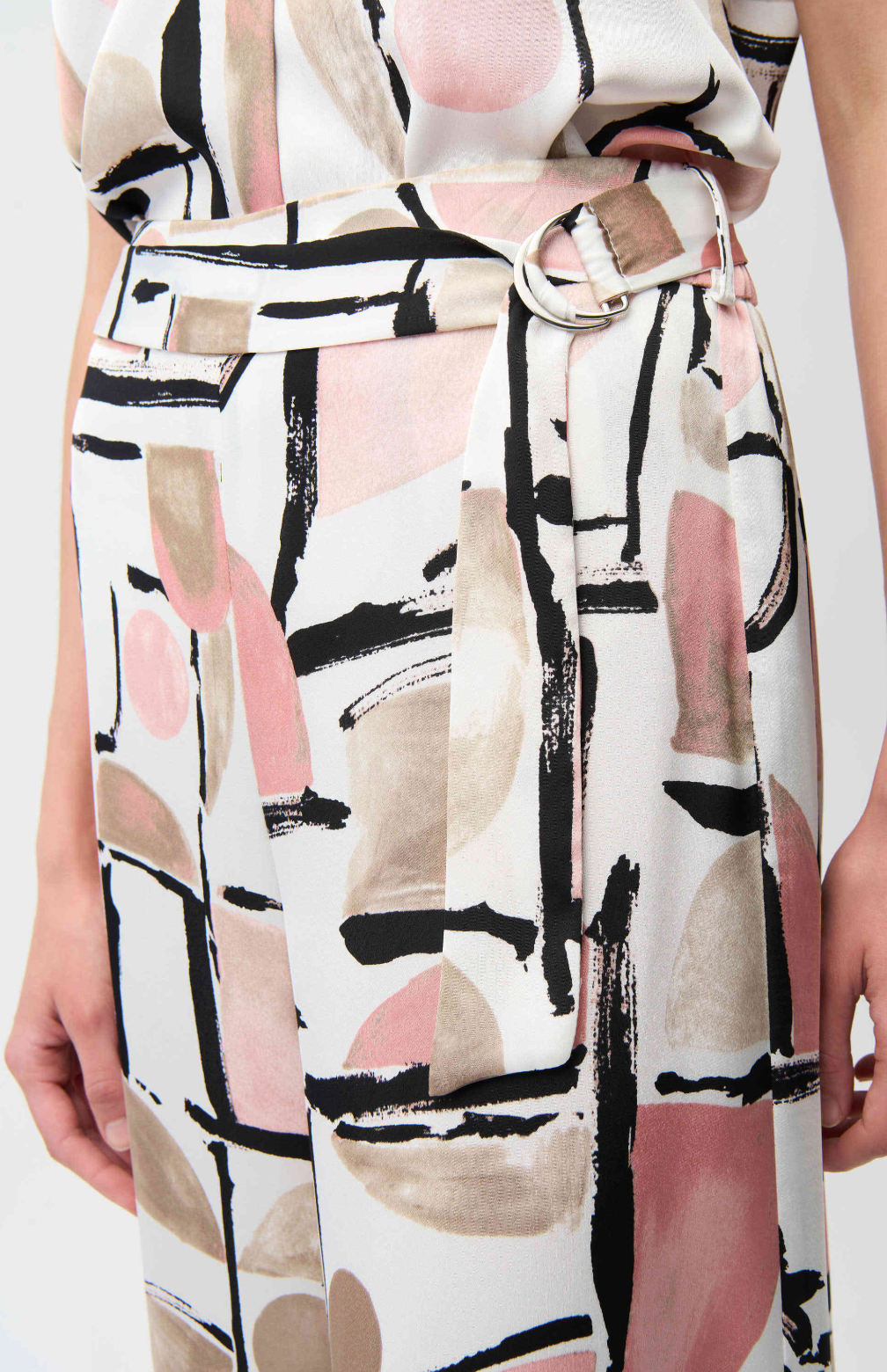 Recycled Satin Abstract Print Wide Leg Pull-On Pants