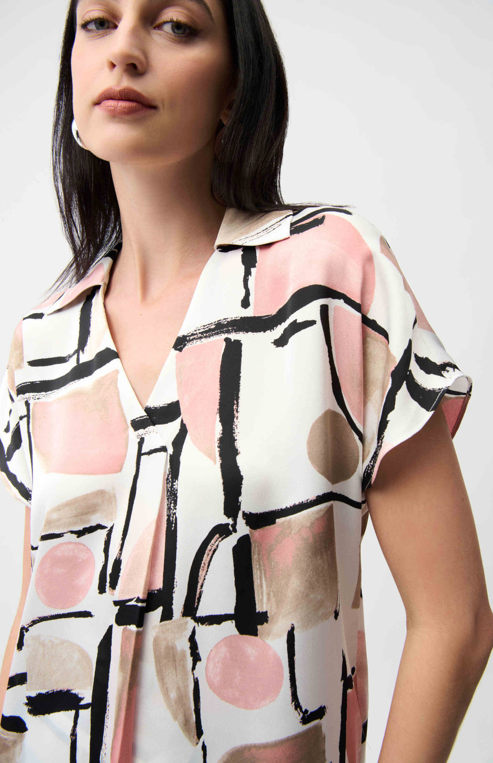 Satin Abstract Print Boxy Top With V-Neck