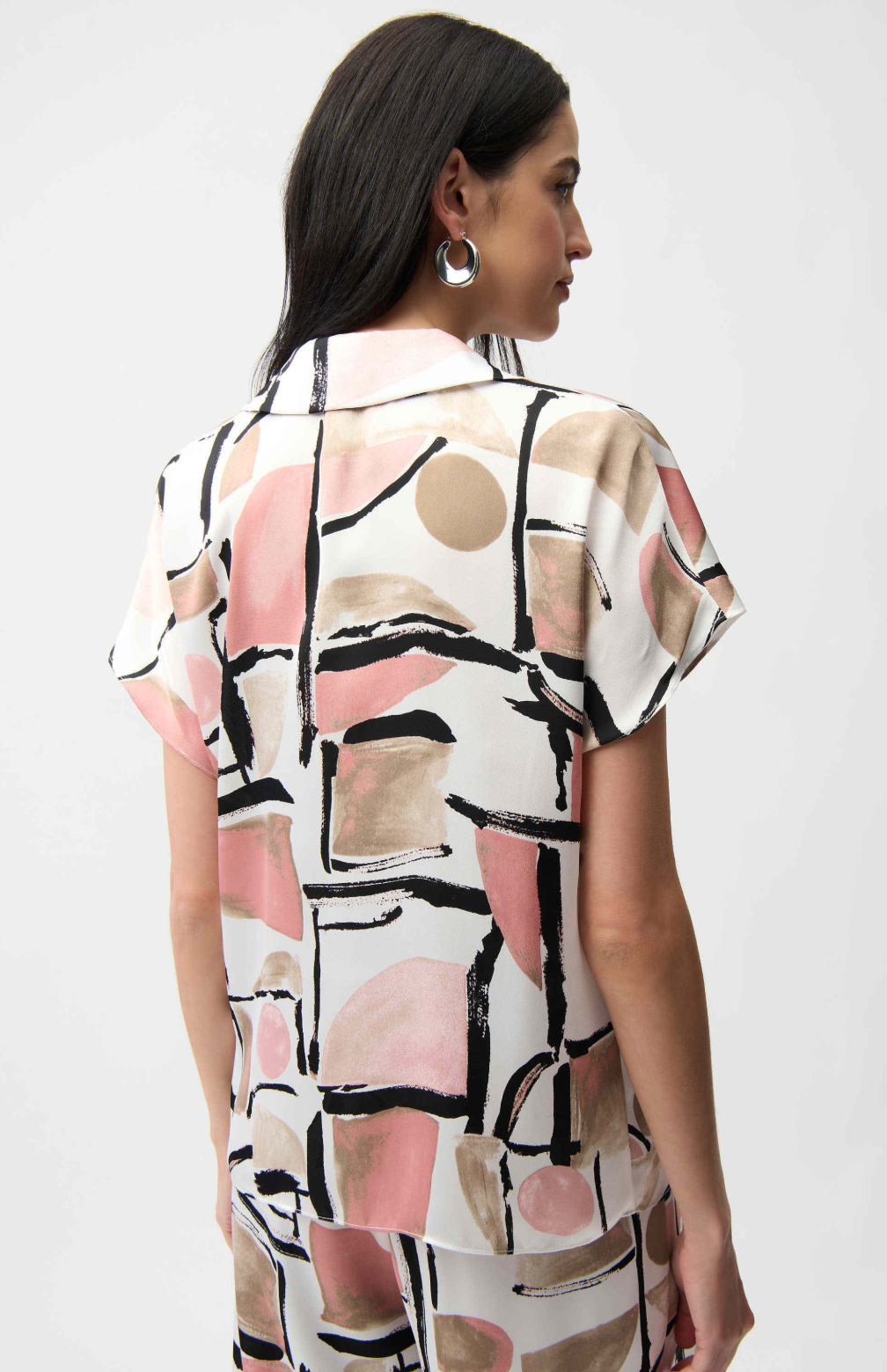 Satin Abstract Print Boxy Top With V-Neck