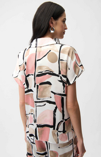 Satin Abstract Print Boxy Top With V-Neck