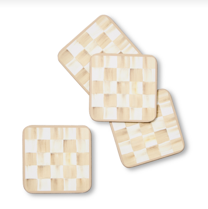 Mocha Check Cork Back Coasters, Set Of 4