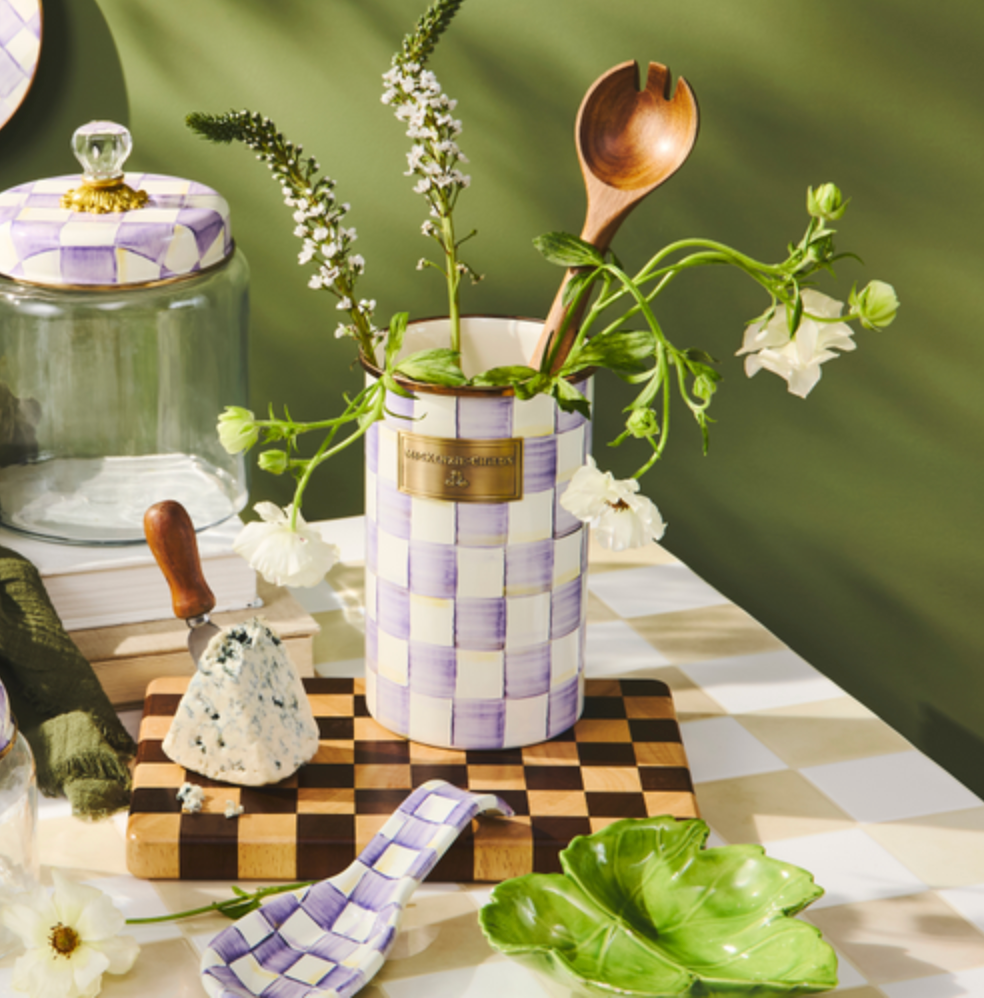 Violet Check Utensil Holder