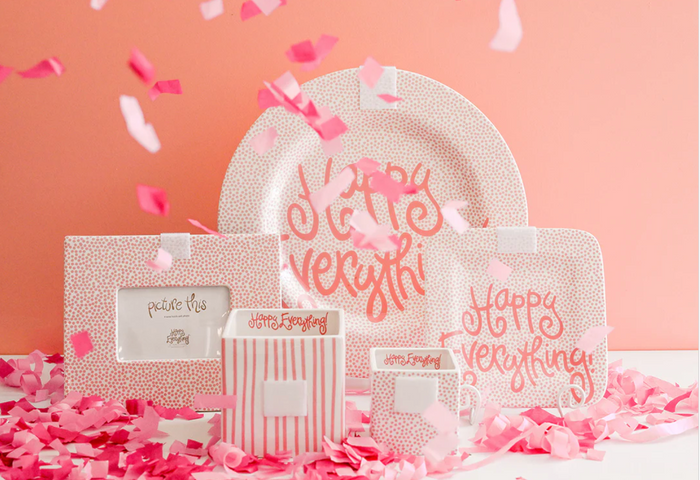 Pink Small Dot Big Happy Everything! Round Platter