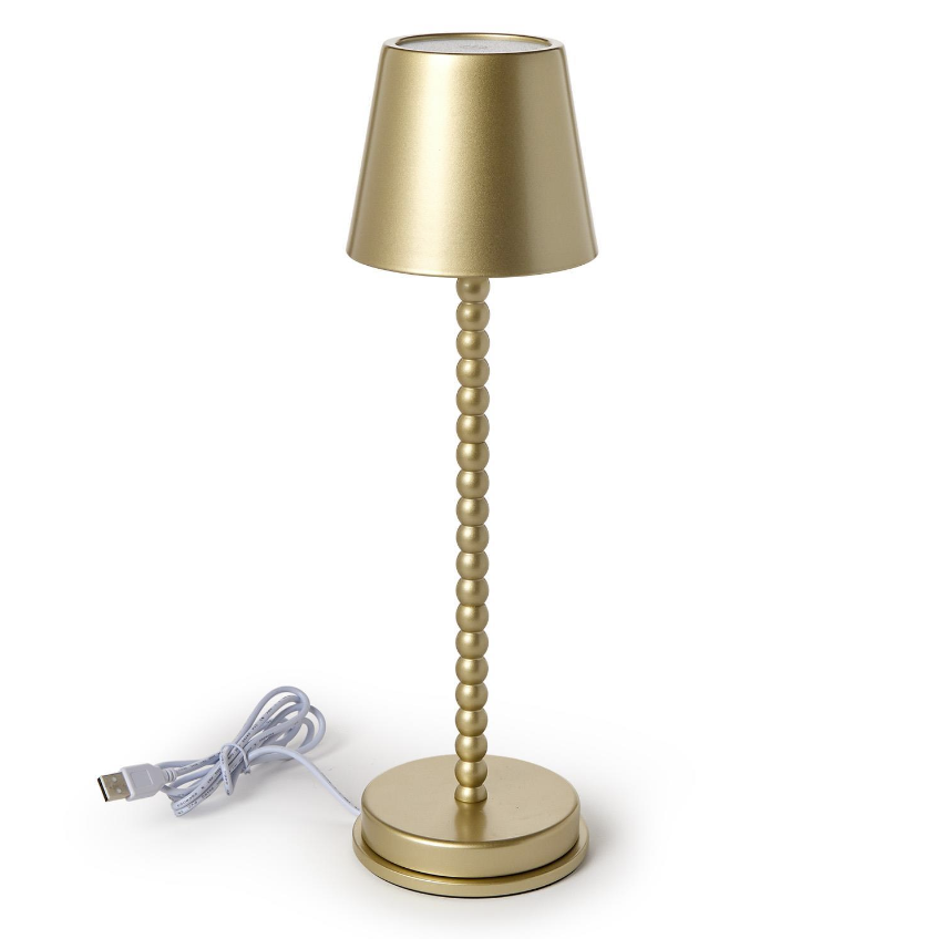 LED Cordless Gold Beaded Pole Table Lamp