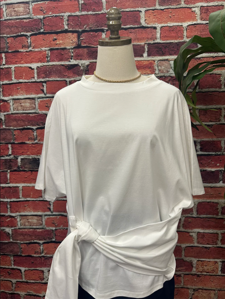 Glazed Cotton Batwing Waist Tie T Shirt