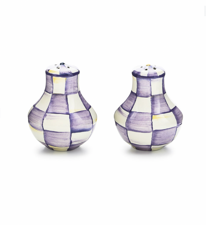 Violet Check Salt & Pepper Shakers