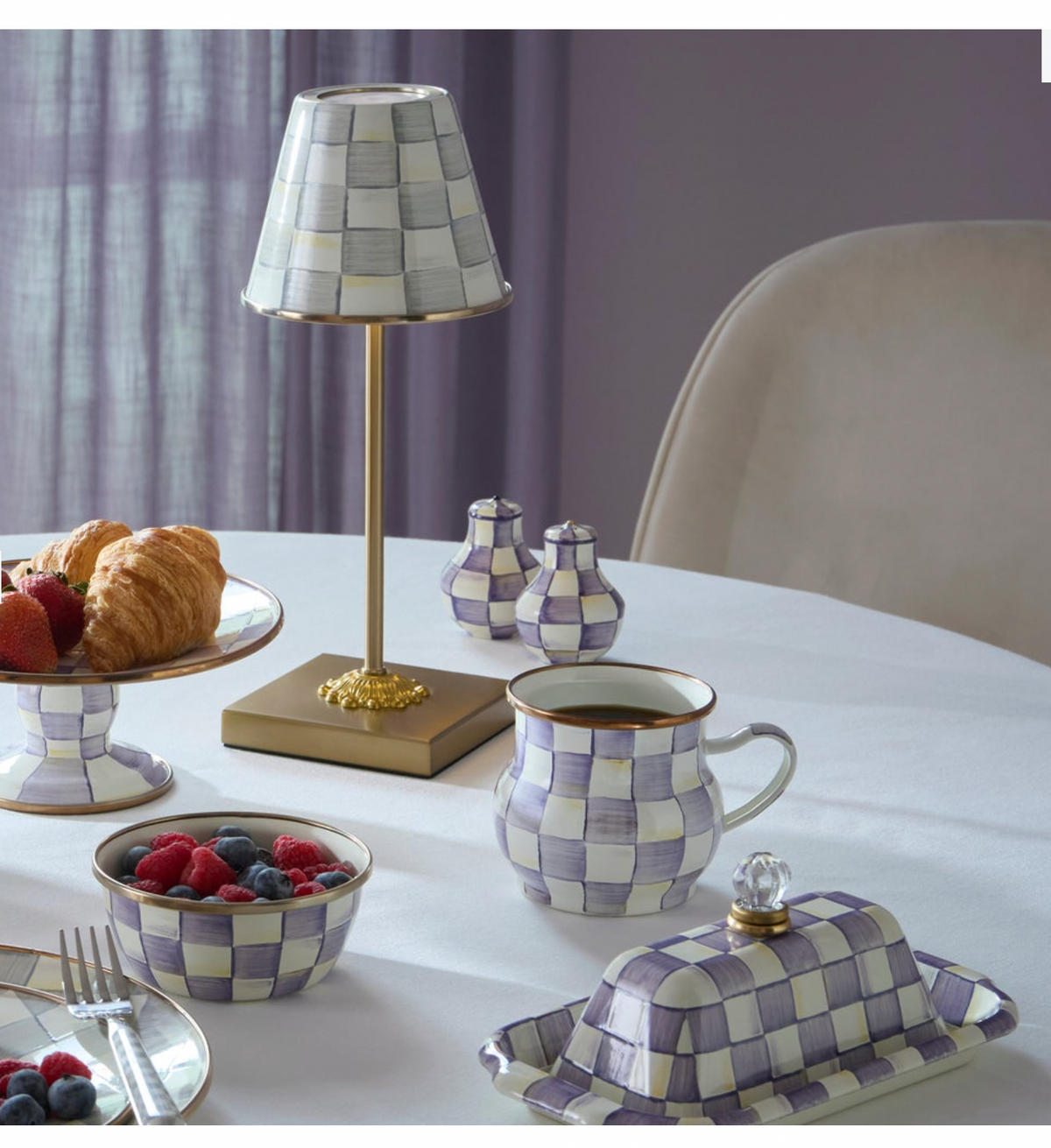 Violet Check Salt & Pepper Shakers