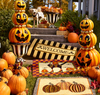 Welcome Awning Stripe Double Door Entrance Mat