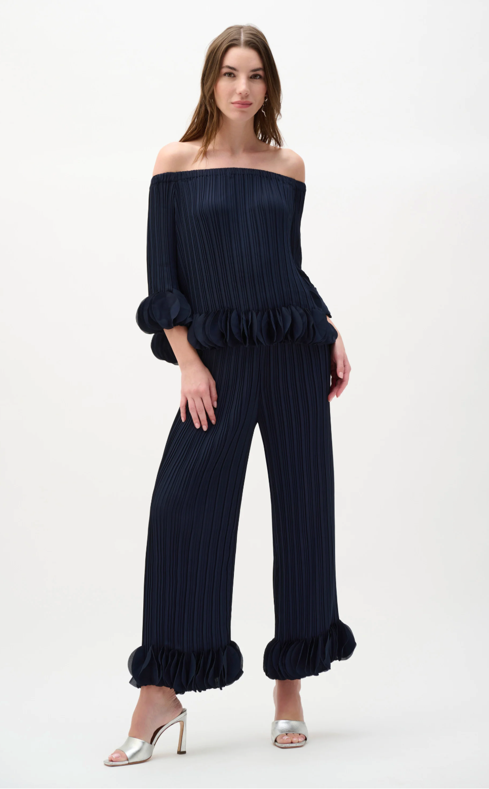 Georgette Wide Leg Pleated Pants