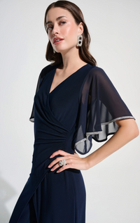 Silky Knit Wrap Wide Leg Jumpsuit w/Rhinestone Trim