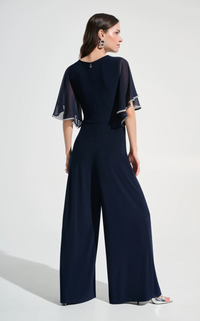Silky Knit Wrap Wide Leg Jumpsuit w/Rhinestone Trim