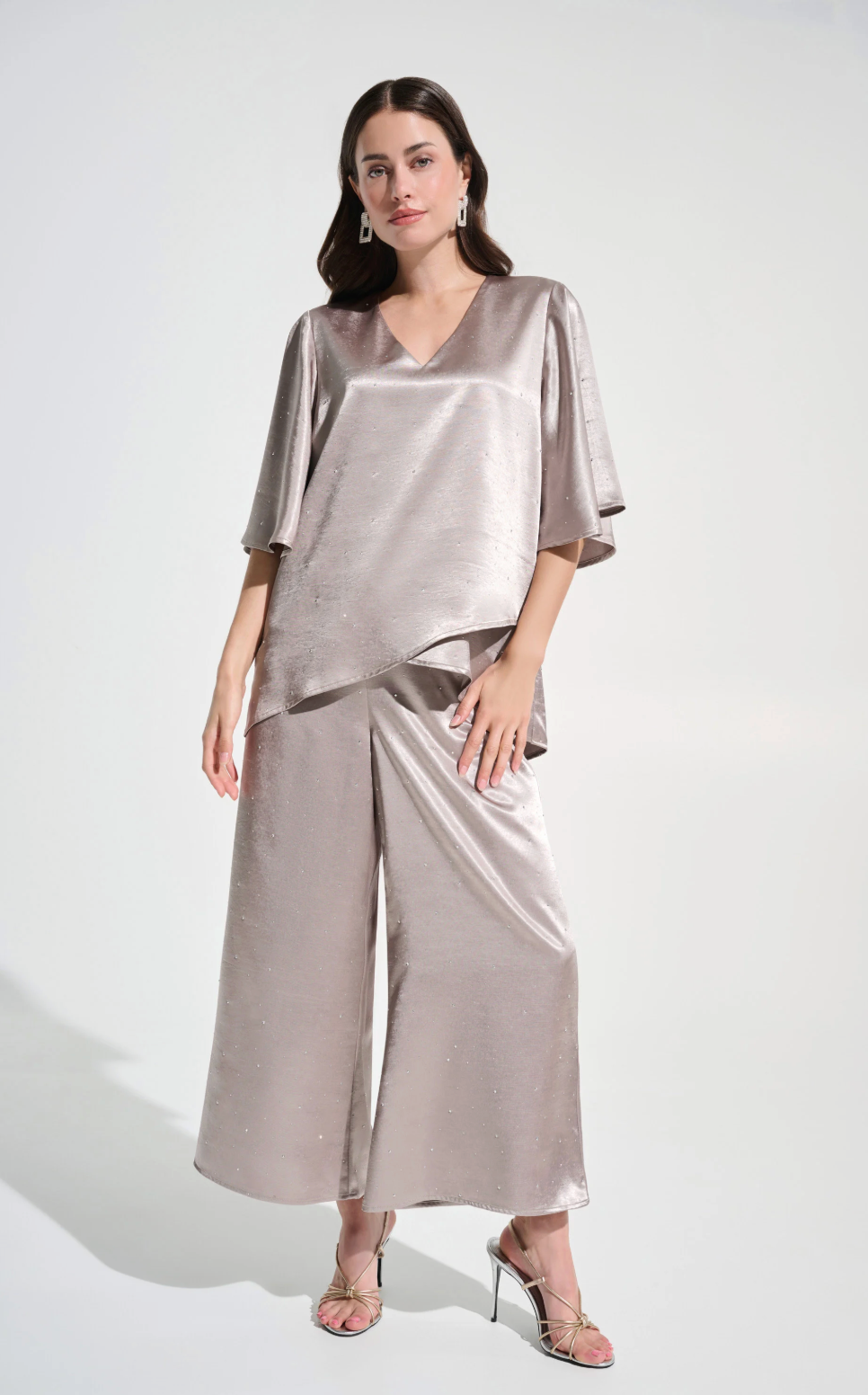 Satin Rhinestone Boxy Tunic w/ Flutter Sleeves