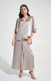 Satin Rhinestone Boxy Tunic w/ Flutter Sleeves
