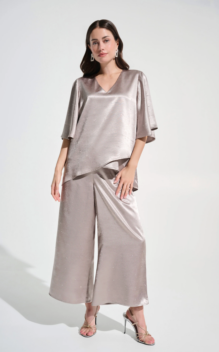 Satin Rhinestone Boxy Tunic w/ Flutter Sleeves