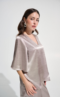 Satin Rhinestone Boxy Tunic w/ Flutter Sleeves