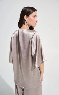 Satin Rhinestone Boxy Tunic w/ Flutter Sleeves