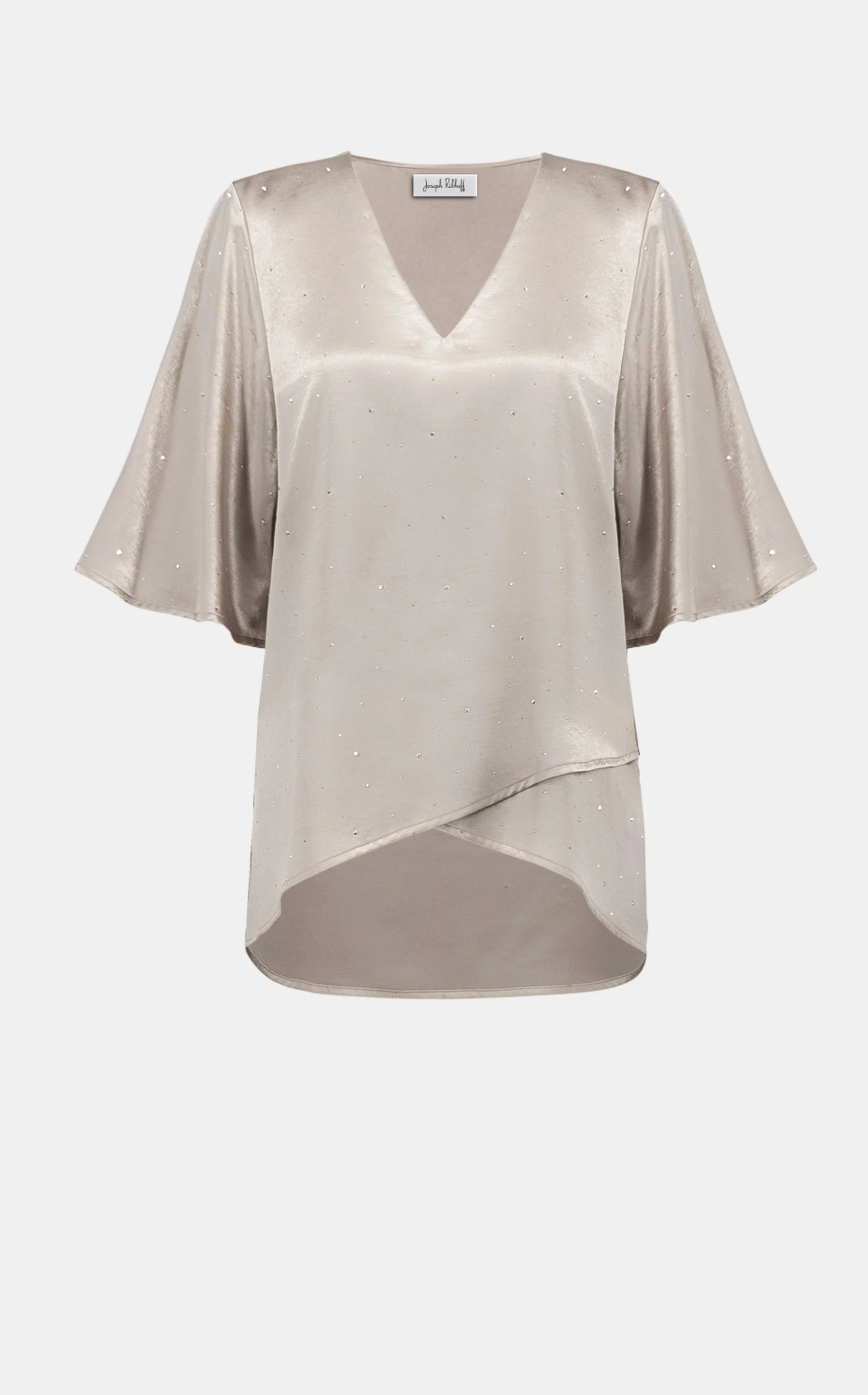 Satin Rhinestone Boxy Tunic w/ Flutter Sleeves