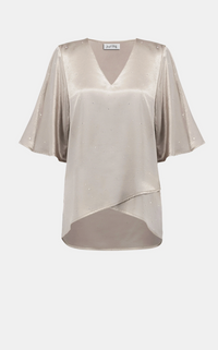 Satin Rhinestone Boxy Tunic w/ Flutter Sleeves