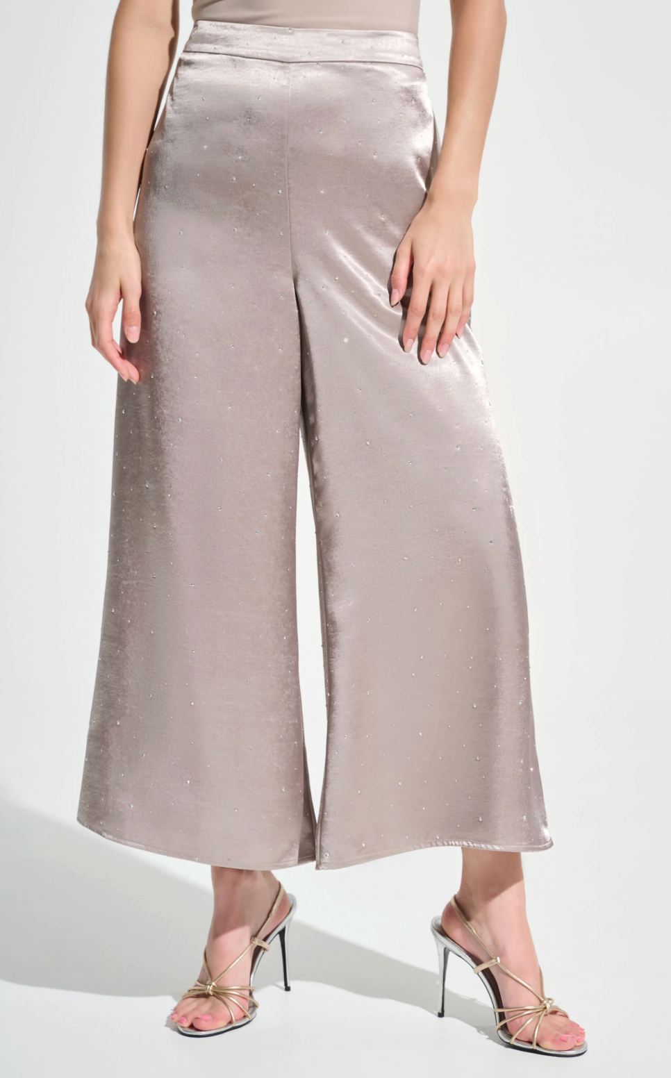 Satin Rhinestone Culotte Pants