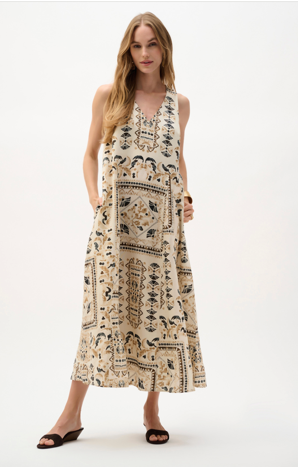 Linen Blend Scarf Print A-Line Dress