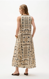 Linen Blend Scarf Print A-Line Dress