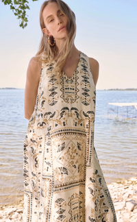 Linen Blend Scarf Print A-Line Dress