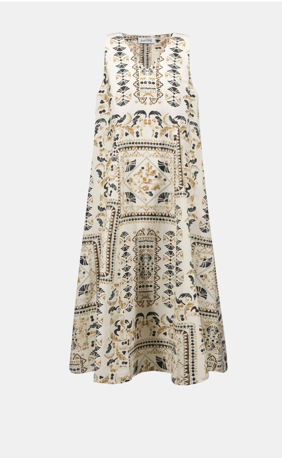 Linen Blend Scarf Print A-Line Dress