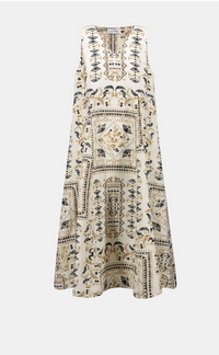 Linen Blend Scarf Print A-Line Dress