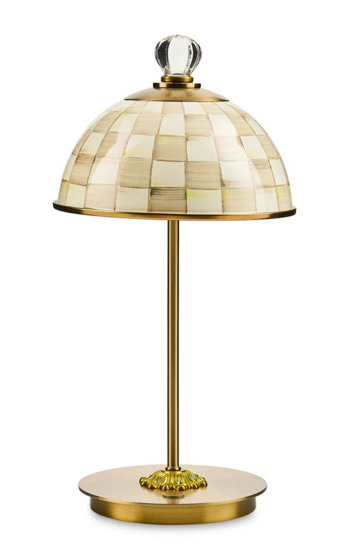 Mocha Check LED Rechargeable Dome Table Lamp