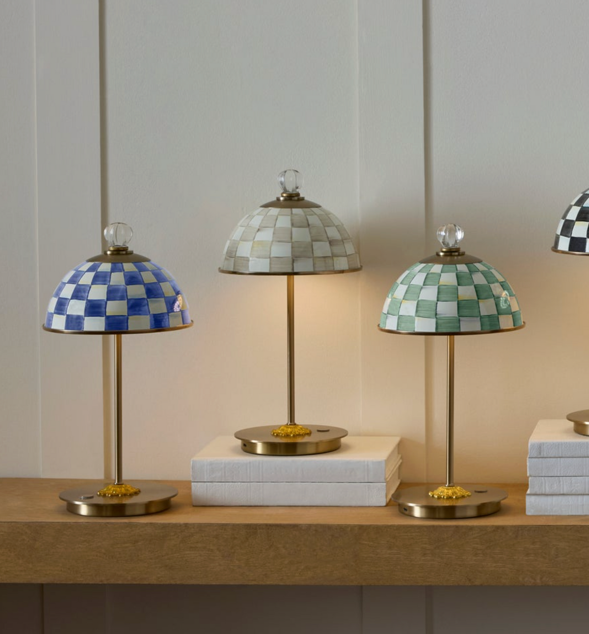 Mocha Check LED Rechargeable Dome Table Lamp
