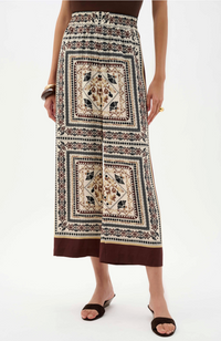 Scarf Print Wide-Leg Pull-On Pants