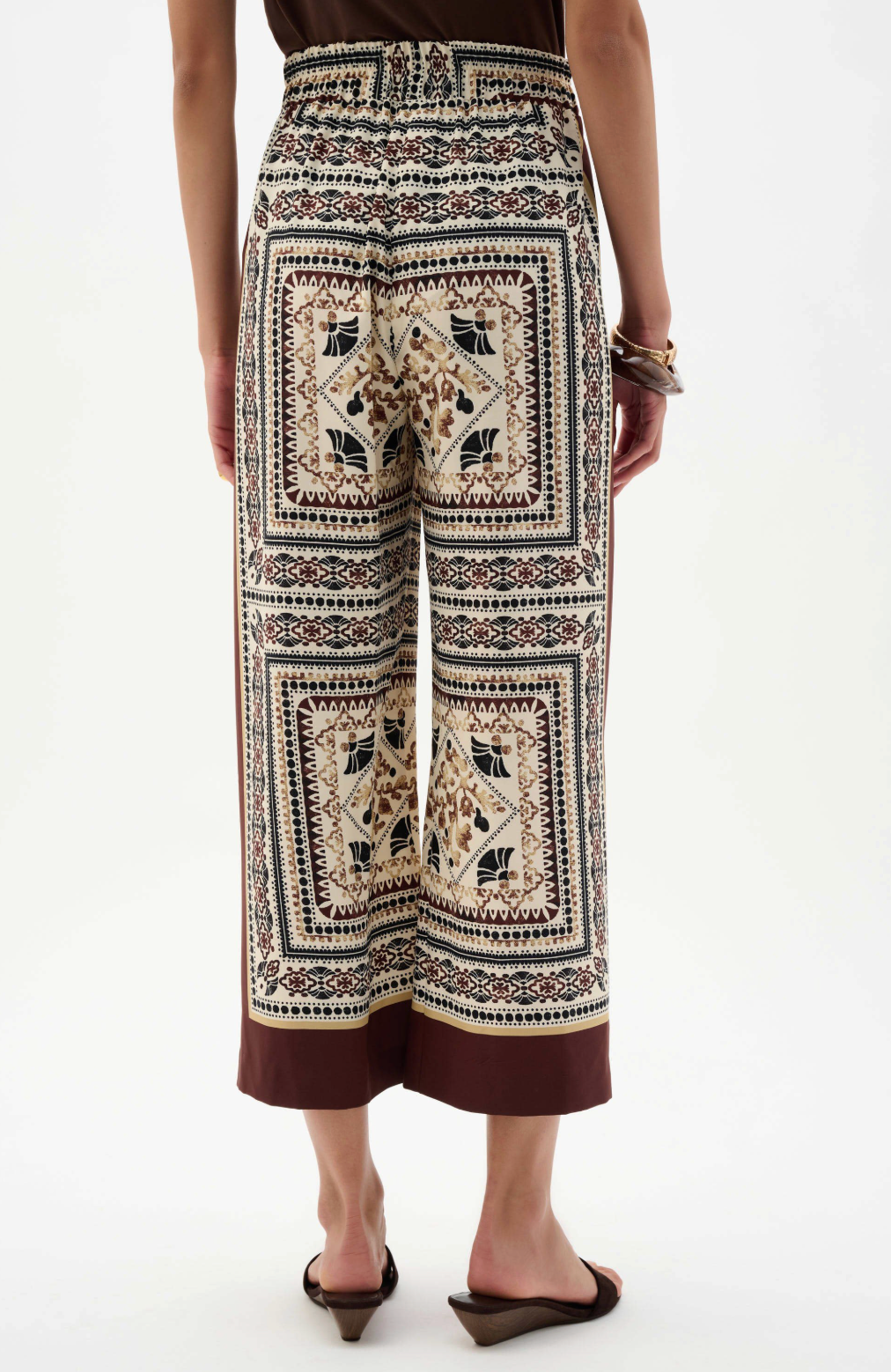 Scarf Print Wide-Leg Pull-On Pants