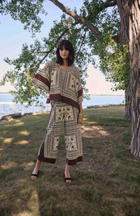 Scarf Print Wide-Leg Pull-On Pants