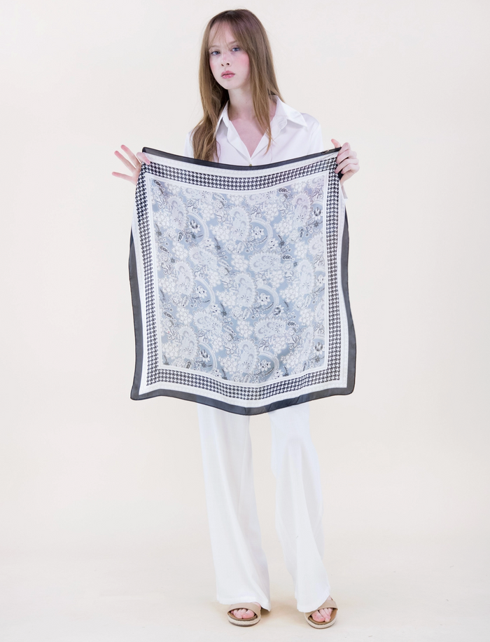 Paisley Houndstooth Border Satin Small Square Scarf