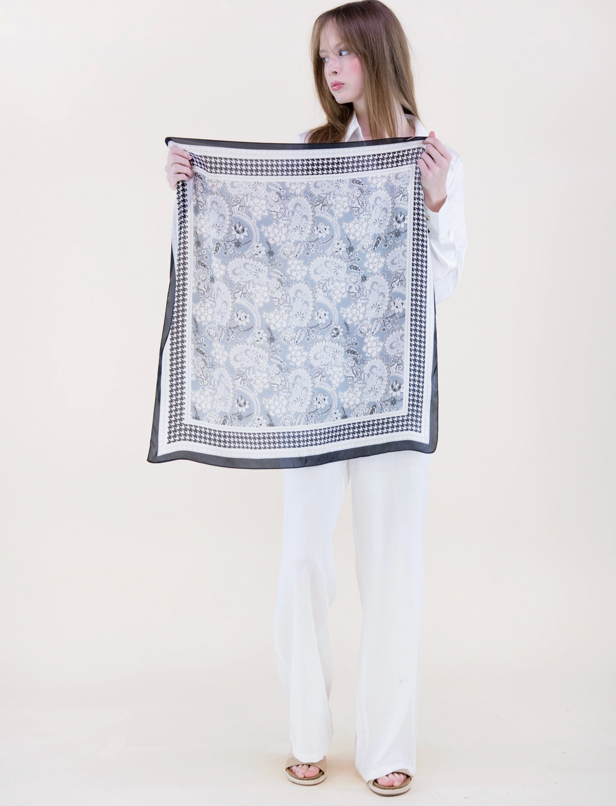 Paisley Houndstooth Border Satin Small Square Scarf