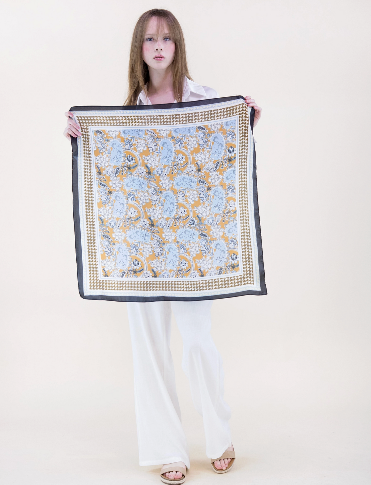 Paisley Houndstooth Border Satin Small Square Scarf