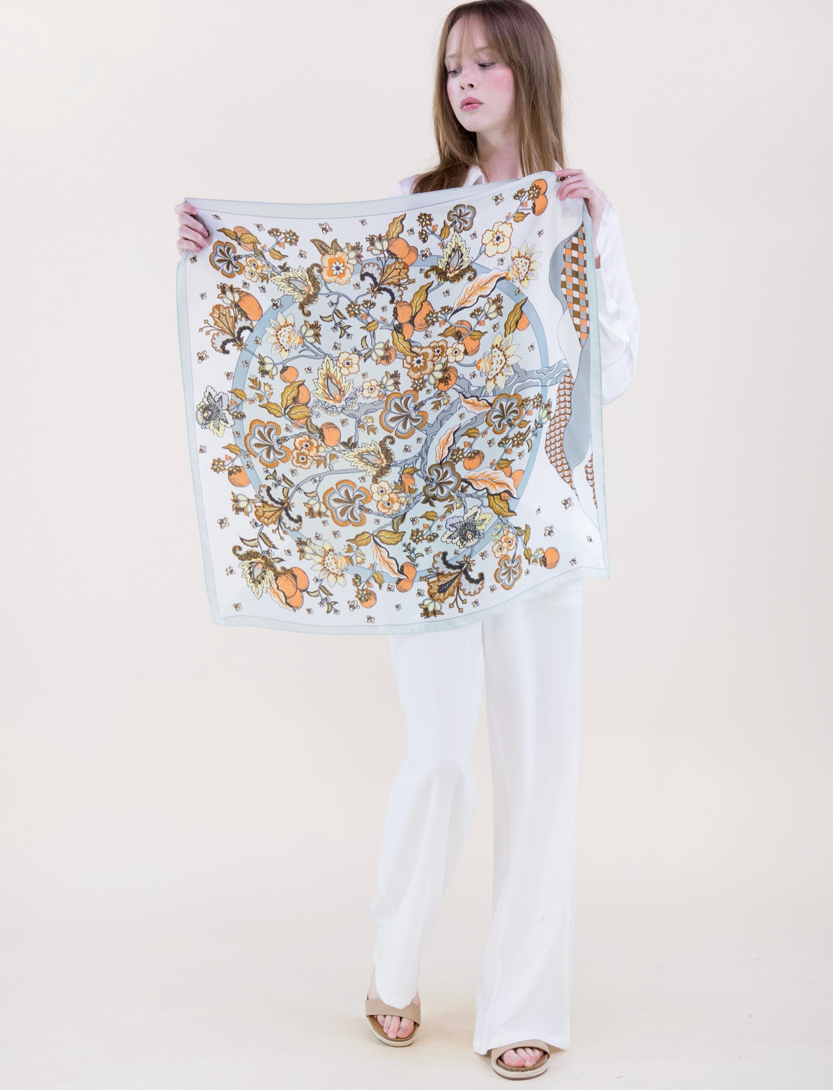 Folk Florals Satin Small Square Scarf