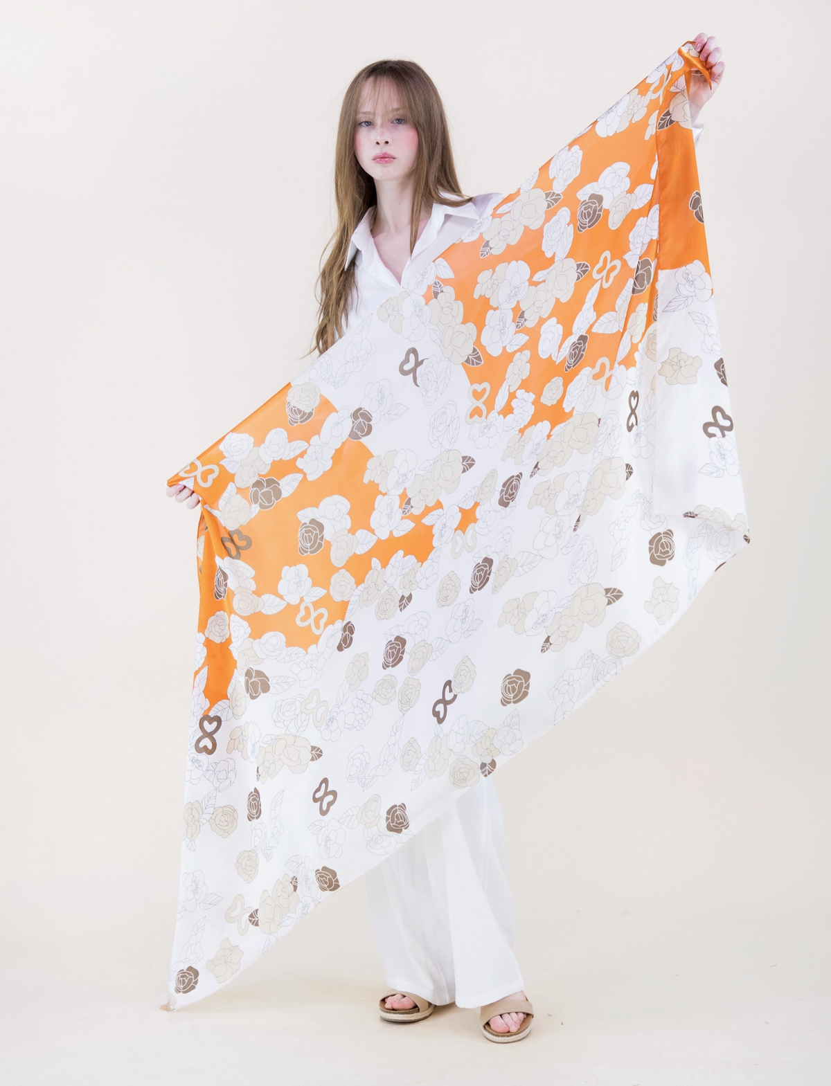 Peony Roses Contour Satin Long Scarf